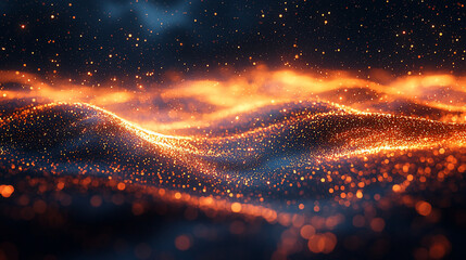 Wall Mural - Abstract fiery glowing particle wave background.