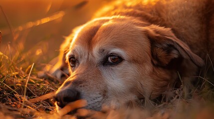Wall Mural - Senior Dog Golden Hour Portrait Peaceful Pet Photography Nature Animals