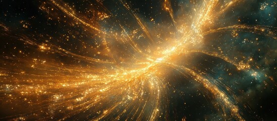 Wall Mural - Stunning Cosmic Explosion of Golden Light Trails in Deep Space Captured in High-Resolution Astrophotography