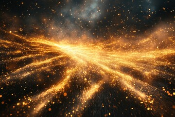 Wall Mural - stunning abstract golden particle wave on dark background creating a dynamic and futuristic visual e