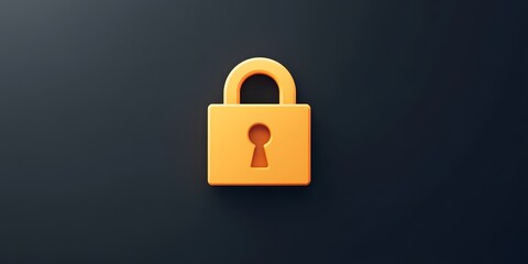 digital padlock icon in yellow color on a dark background representing the concept of cybersecurity 