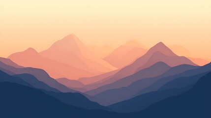 Wall Mural - A mountain range with a beautiful orange sky in the background