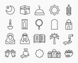 © Abdul Jalil - Ramadan icons set in black thin line. Collection of islamic elements in outline style. Vector illustration. Editable stroke