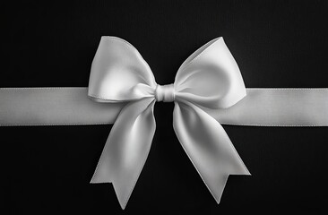 Wall Mural - Elegant white satin ribbon bow on black background. (4)