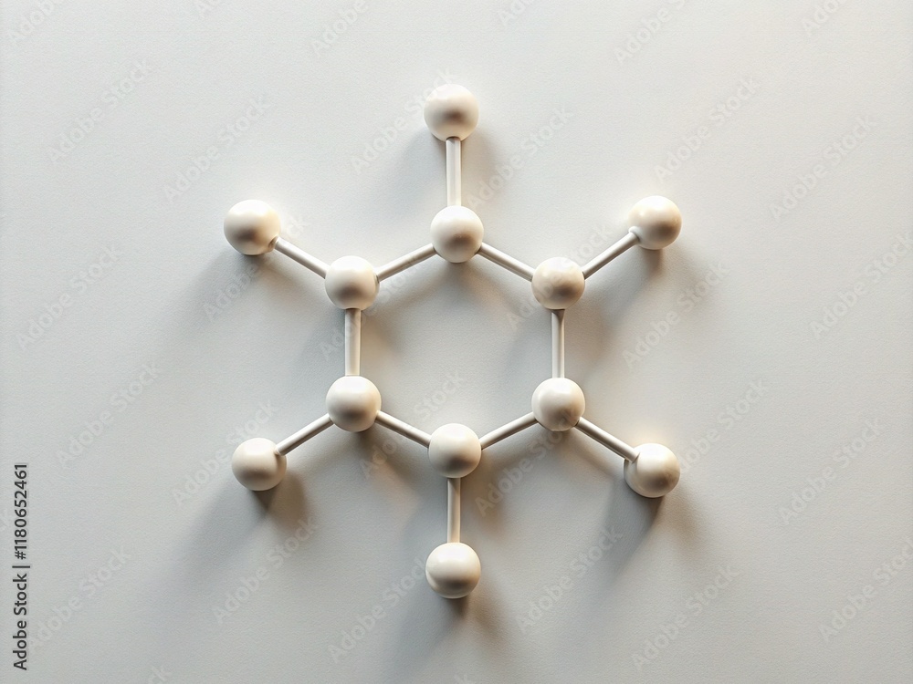 Minimalist Caffeine Molecule Structure - White Background Stock Photo