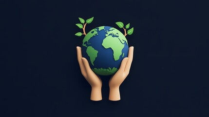 Wall Mural - Global Earth Day Concept Featuring Caring Hands Cradling the World with Fresh Green Leaves Symbolizing Environmental Protection and Sustainability