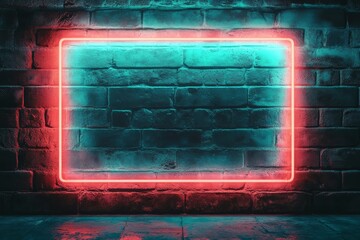 Wall Mural - Neon frame on a brick wall background.