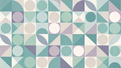 Wall Mural - abstract geometric design featuring circles, triangles, and semicircles in a repeating pattern of mu