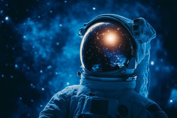 Wall Mural - astronaut's helmet reflecting nebula and stars.