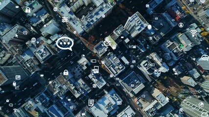 Leinwandbilder - city, app, data, dx, future, drone, aerial view, overhead view, real estate, technology, icon, file,