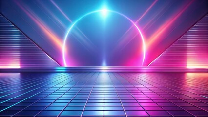 Wall Mural - abstract futuristic stage with glowing neon circle and geometric walls