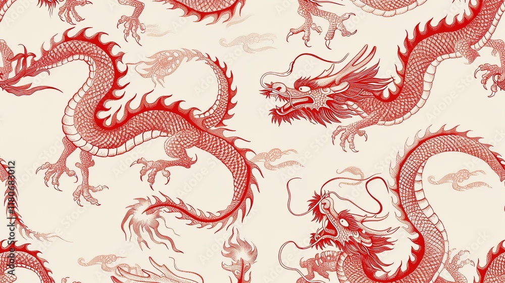 Chinese dragon seamless pattern wallpaper Stock Illustration | Adobe Stock