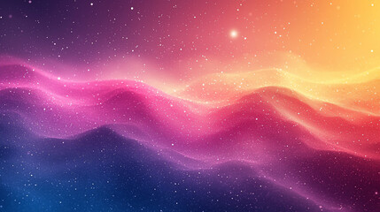 Wall Mural - Abstract cosmic landscape with vibrant pink, purple, and orange nebula waves and sparkling stars.