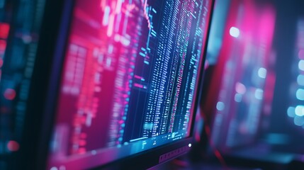 Desktop computer monitor with binary code on screen