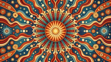 Wall Mural - Cosmic Mandala A Retro Psychedelic Tapestry of Celestial Wonders and Floral Delights