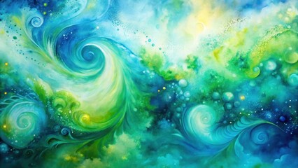 Wall Mural - Whimsical Abstract Art A Serene Symphony of Teal, Emerald, and Azure Hues, Swirling in a Cosmic Dance of Light and Shadow