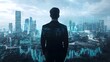© Wilasinee - Digital Currency Trends Overlaid on Businessman s Shadow in Futuristic City Skyline   Concept of Financial Technology Investment Strategy and Corporate Leadership in a Modern Urban Environment