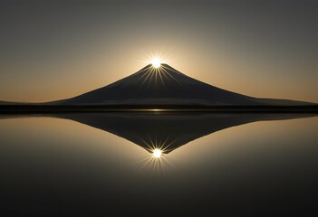 Wall Mural - Mount Fuji Sunrise Majestic Peak, Starburst, Lake Reflection