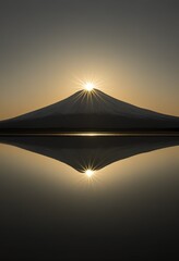 Wall Mural - Mount Fuji Sunrise Majestic Peak, Starburst, Lake Reflection