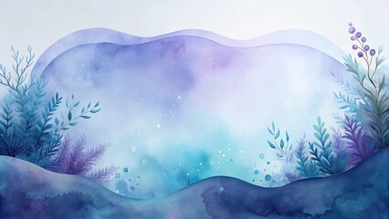 Wall Mural - Serene Underwater Landscape with Abstract Hills and Aquatic Plants in Shades of Blue and Purple