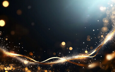 Wall Mural - abstract golden light waves with glowing particles and luminous streaks on dark background creating 