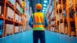 © CYBERUSS - Organized warehouse interior with rows of metal shelves and storage racks conveyor belts and other logistics equipment for efficient goods processing and transportation