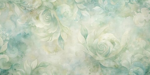 Wall Mural - Elegant Watercolor Floral Design with Pastel Green Hues and Subtle Vintage Texture for Artistic Backgrounds