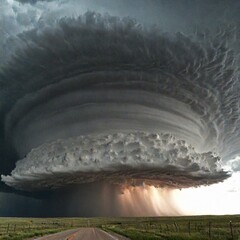 Wall Mural - Incredible supercell spinning across Wyoming, sky full of dark storm clouds