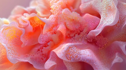 Abstract pink coral-like texture with ruffled surfaces and granular details background