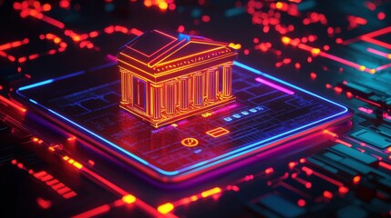 Leinwandbilder - Exploring the phenomenon of virtual banking symbols in a high-fidelity digital environment