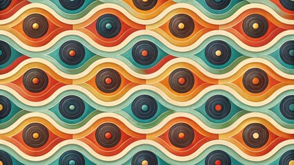Wall Mural - Abstract Retro Wave Pattern Design with Concentric Circles and Vintage Color Palette