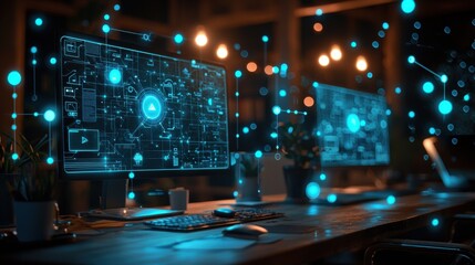 Poster - Illuminating creative internet banking icons modern office digital imagery high fidelity environment close-up view glowing concepts