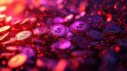 Aufkleber - Dynamic glowing money transfer animation virtual intern space high fidelity visuals digital environment immersive viewpoint financial concept