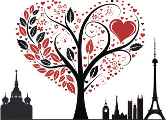 Wall Mural - Black and red hearts isolated on transparent background. Vector illustration. Paper cut decorations for Valentine's day border or frame design,