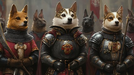 Naklejka na meble Enchanting Medieval Fair with Pets Dressed as Knights and Princesses Transforming a Whimsical Gathering into a Fantasy Adventure