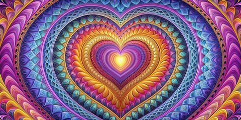 Wall Mural - A vibrant fractal heart design with intricate patterns and a kaleidoscope of colors