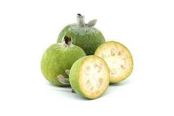 Wall Mural - Fresh and Juicy Feijoa Fruit on a White Background