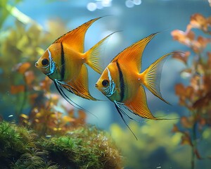 Wall Mural - Elegant Angelfish Gliding Through Vibrant Aquarium Landscape