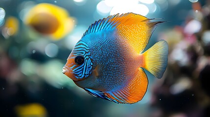 Wall Mural - Boldly Patterned Discus Fish School Thriving in Vibrant Aquarium Display