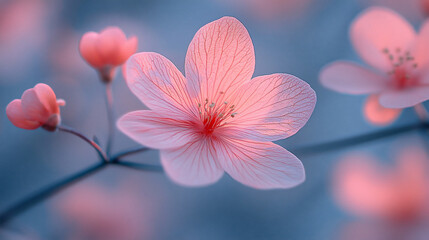 Wall Mural - Close-up of a delicate pink flower blossom with soft, blurred background.