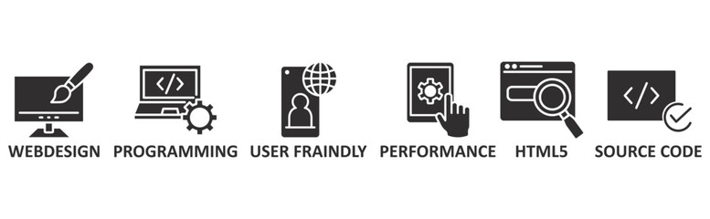 Mobile First icon set illustration concept with icon of webdesign, programming, user fraindly, performance, html5, source code	
