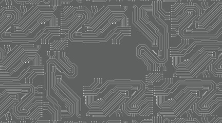 Abstract grey circuit pattern on black technology futuristic background. Vector illustration.