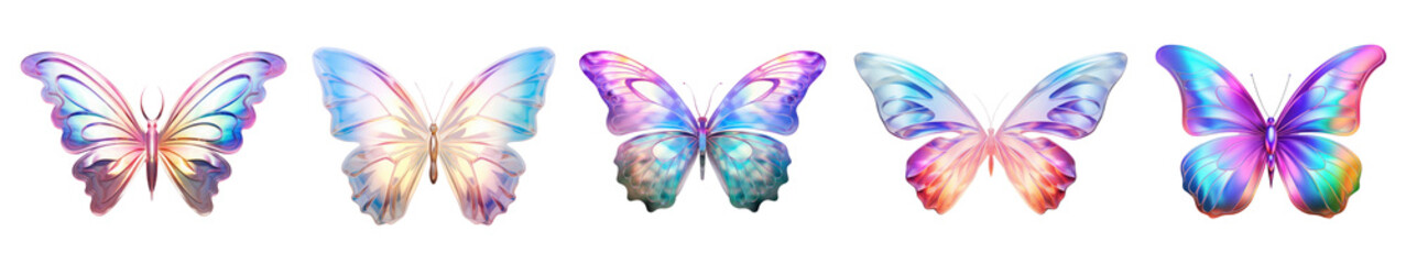 Wall Mural - Iridescent butterfly png cut out element set, transparent background