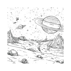 Set of outer space doodle art design vector template illustration