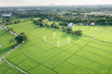 Wall Mural - land plot in aerial view. gps registration survey of property, real estate for map with location, ar