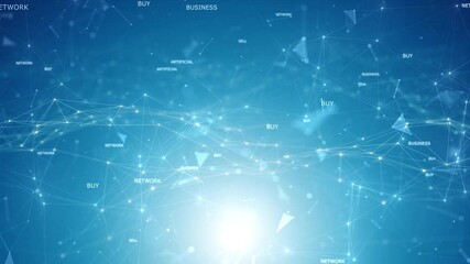 Poster - digital business technology flicker network lines and word cloud loop background.