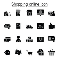 Poster - Shopping online & E-commerce icons in thin line style