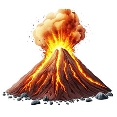 a vibrant volcanic eruption. showcasing a mountain with molten lava flowing down its sides and a plume of smoke and ash erupting from the summit the scene is dynamic and visually striking. emphasizing