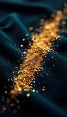 Wall Mural - Sparkling gold glitter powder dusts a dark velvet fabric, , texture