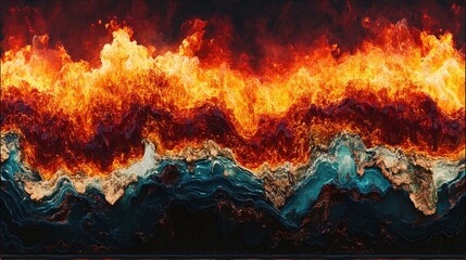 Wall Mural - A vibrant abstract depiction of flames and waves, blending colors and textures.